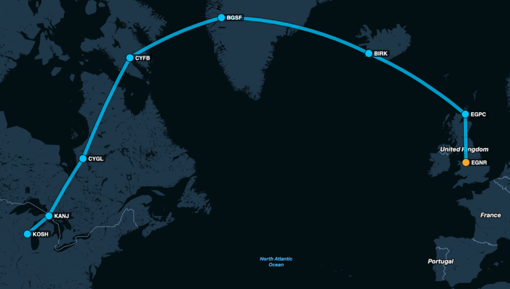 A map of the outbound route to Oshkosh